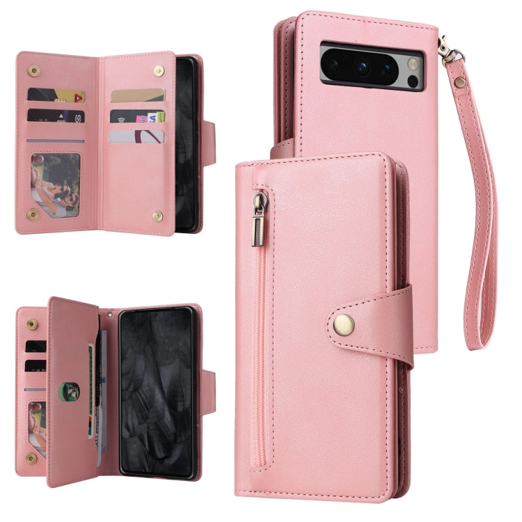 Rivet Buckle 9 Cards Three Fold Leather Phone Case, For Google Pixel 10a, For Google Pixel 10 Pro XL / 9 Pro XL, For Google Pixel 10 / 10 Pro, For Google Pixel 9a, For Google Pixel 9 Pro, For Google Pixel 9, For Google Pixel 8a, For Google Pixel 8 Pro ...