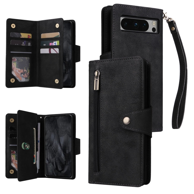 Rivet Buckle 9 Cards Three Fold Leather Phone Case, For Google Pixel 10a, For Google Pixel 10 Pro XL / 9 Pro XL, For Google Pixel 10 / 10 Pro, For Google Pixel 9a, For Google Pixel 9 Pro, For Google Pixel 9, For Google Pixel 8a, For Google Pixel 8 Pro ...