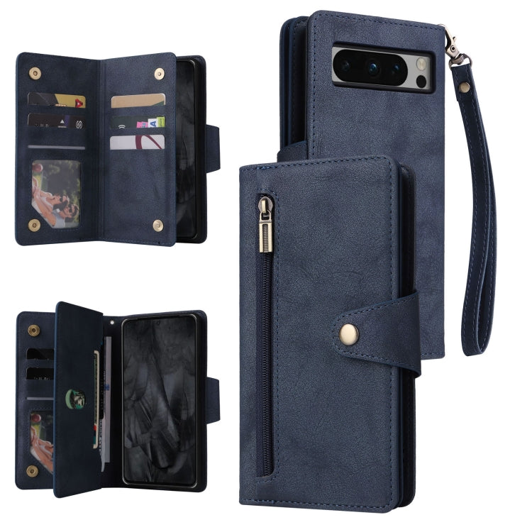 Rivet Buckle 9 Cards Three Fold Leather Phone Case, For Google Pixel 10a, For Google Pixel 10 Pro XL / 9 Pro XL, For Google Pixel 10 / 10 Pro, For Google Pixel 9a, For Google Pixel 9 Pro, For Google Pixel 9, For Google Pixel 8a, For Google Pixel 8 Pro ...