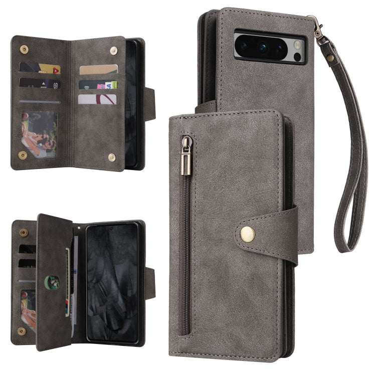 Rivet Buckle 9 Cards Three Fold Leather Phone Case, For Google Pixel 10a, For Google Pixel 10 Pro XL / 9 Pro XL, For Google Pixel 10 / 10 Pro, For Google Pixel 9a, For Google Pixel 9 Pro, For Google Pixel 9, For Google Pixel 8a, For Google Pixel 8 Pro ...