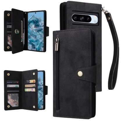 Rivet Buckle 9 Cards Three Fold Leather Phone Case, For Google Pixel 10a, For Google Pixel 10 Pro XL / 9 Pro XL, For Google Pixel 10 / 10 Pro, For Google Pixel 9a, For Google Pixel 9 Pro, For Google Pixel 9, For Google Pixel 8a, For Google Pixel 8 Pro ...