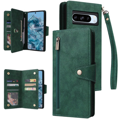 Rivet Buckle 9 Cards Three Fold Leather Phone Case, For Google Pixel 10a, For Google Pixel 10 Pro XL / 9 Pro XL, For Google Pixel 10 / 10 Pro, For Google Pixel 9a, For Google Pixel 9 Pro, For Google Pixel 9, For Google Pixel 8a, For Google Pixel 8 Pro ...