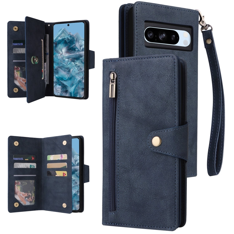 Rivet Buckle 9 Cards Three Fold Leather Phone Case, For Google Pixel 10a, For Google Pixel 10 Pro XL / 9 Pro XL, For Google Pixel 10 / 10 Pro, For Google Pixel 9a, For Google Pixel 9 Pro, For Google Pixel 9, For Google Pixel 8a, For Google Pixel 8 Pro ...