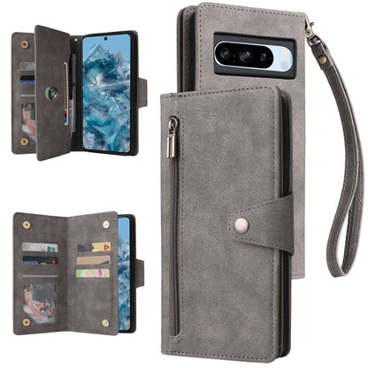 Rivet Buckle 9 Cards Three Fold Leather Phone Case, For Google Pixel 10a, For Google Pixel 10 Pro XL / 9 Pro XL, For Google Pixel 10 / 10 Pro, For Google Pixel 9a, For Google Pixel 9 Pro, For Google Pixel 9, For Google Pixel 8a, For Google Pixel 8 Pro ...