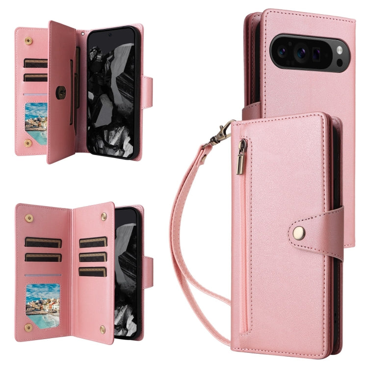 Rivet Buckle 9 Cards Three Fold Leather Phone Case, For Google Pixel 10a, For Google Pixel 10 Pro XL / 9 Pro XL, For Google Pixel 10 / 10 Pro, For Google Pixel 9a, For Google Pixel 9 Pro, For Google Pixel 9, For Google Pixel 8a, For Google Pixel 8 Pro ...