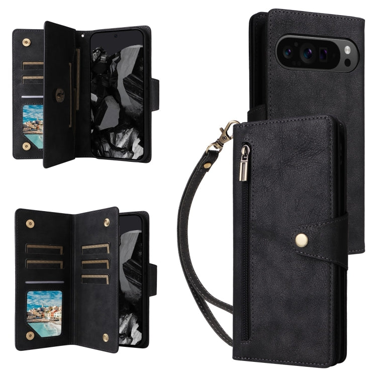 Rivet Buckle 9 Cards Three Fold Leather Phone Case, For Google Pixel 10a, For Google Pixel 10 Pro XL / 9 Pro XL, For Google Pixel 10 / 10 Pro, For Google Pixel 9a, For Google Pixel 9 Pro, For Google Pixel 9, For Google Pixel 8a, For Google Pixel 8 Pro ...