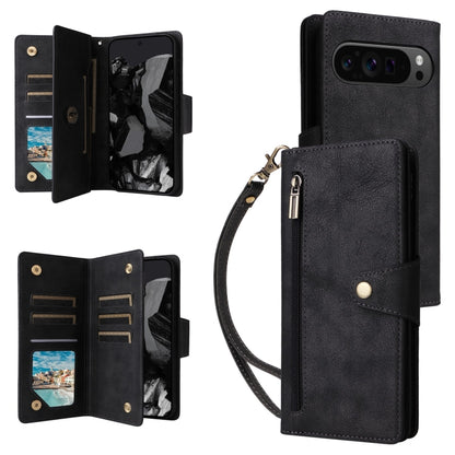 Rivet Buckle 9 Cards Three Fold Leather Phone Case, For Google Pixel 10a, For Google Pixel 10 Pro XL / 9 Pro XL, For Google Pixel 10 / 10 Pro, For Google Pixel 9a, For Google Pixel 9 Pro, For Google Pixel 9, For Google Pixel 8a, For Google Pixel 8 Pro ...