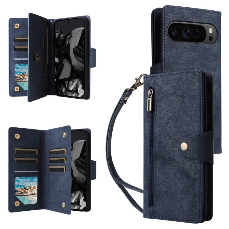 Rivet Buckle 9 Cards Three Fold Leather Phone Case, For Google Pixel 10a, For Google Pixel 10 Pro XL / 9 Pro XL, For Google Pixel 10 / 10 Pro, For Google Pixel 9a, For Google Pixel 9 Pro, For Google Pixel 9, For Google Pixel 8a, For Google Pixel 8 Pro ...