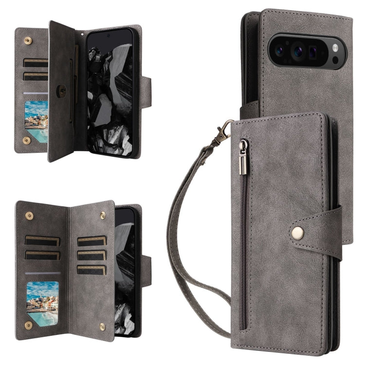 Rivet Buckle 9 Cards Three Fold Leather Phone Case, For Google Pixel 10a, For Google Pixel 10 Pro XL / 9 Pro XL, For Google Pixel 10 / 10 Pro, For Google Pixel 9a, For Google Pixel 9 Pro, For Google Pixel 9, For Google Pixel 8a, For Google Pixel 8 Pro ...