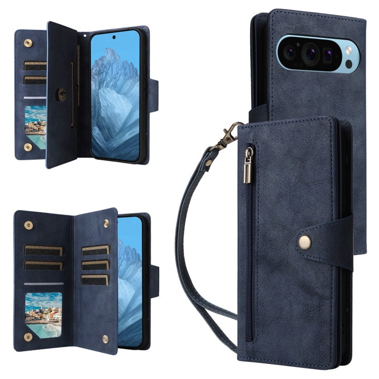 Rivet Buckle 9 Cards Three Fold Leather Phone Case, For Google Pixel 10a, For Google Pixel 10 Pro XL / 9 Pro XL, For Google Pixel 10 / 10 Pro, For Google Pixel 9a, For Google Pixel 9 Pro, For Google Pixel 9, For Google Pixel 8a, For Google Pixel 8 Pro ...