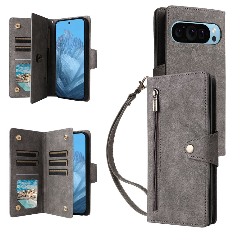 Rivet Buckle 9 Cards Three Fold Leather Phone Case, For Google Pixel 10a, For Google Pixel 10 Pro XL / 9 Pro XL, For Google Pixel 10 / 10 Pro, For Google Pixel 9a, For Google Pixel 9 Pro, For Google Pixel 9, For Google Pixel 8a, For Google Pixel 8 Pro ...
