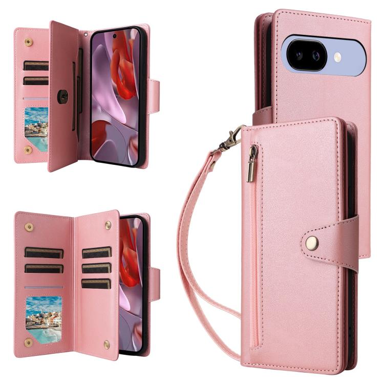 Rivet Buckle 9 Cards Three Fold Leather Phone Case, For Google Pixel 10a, For Google Pixel 10 Pro XL / 9 Pro XL, For Google Pixel 10 / 10 Pro, For Google Pixel 9a, For Google Pixel 9 Pro, For Google Pixel 9, For Google Pixel 8a, For Google Pixel 8 Pro ...