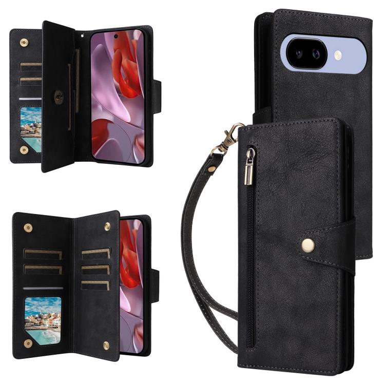 Rivet Buckle 9 Cards Three Fold Leather Phone Case, For Google Pixel 10a, For Google Pixel 10 Pro XL / 9 Pro XL, For Google Pixel 10 / 10 Pro, For Google Pixel 9a, For Google Pixel 9 Pro, For Google Pixel 9, For Google Pixel 8a, For Google Pixel 8 Pro ...
