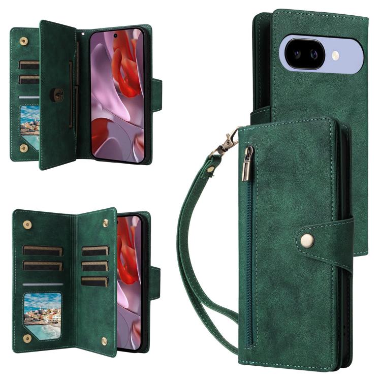 Rivet Buckle 9 Cards Three Fold Leather Phone Case, For Google Pixel 10a, For Google Pixel 10 Pro XL / 9 Pro XL, For Google Pixel 10 / 10 Pro, For Google Pixel 9a, For Google Pixel 9 Pro, For Google Pixel 9, For Google Pixel 8a, For Google Pixel 8 Pro ...