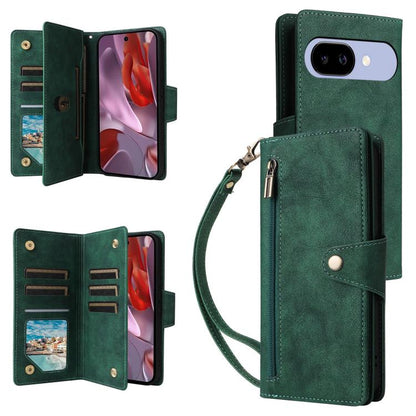 Rivet Buckle 9 Cards Three Fold Leather Phone Case, For Google Pixel 10a, For Google Pixel 10 Pro XL / 9 Pro XL, For Google Pixel 10 / 10 Pro, For Google Pixel 9a, For Google Pixel 9 Pro, For Google Pixel 9, For Google Pixel 8a, For Google Pixel 8 Pro ...