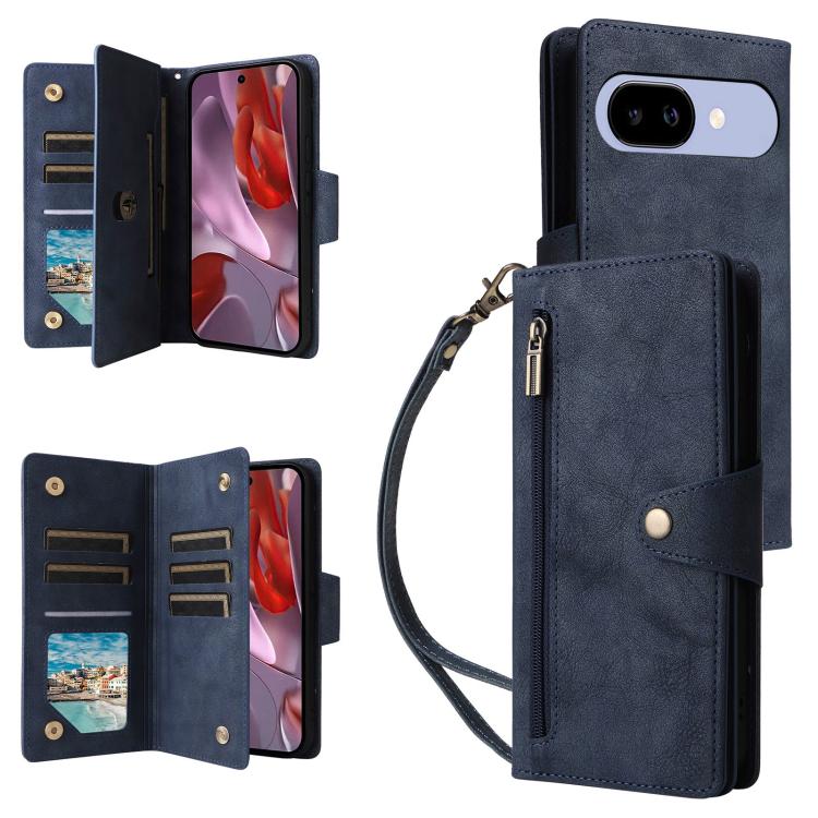 Rivet Buckle 9 Cards Three Fold Leather Phone Case, For Google Pixel 10a, For Google Pixel 10 Pro XL / 9 Pro XL, For Google Pixel 10 / 10 Pro, For Google Pixel 9a, For Google Pixel 9 Pro, For Google Pixel 9, For Google Pixel 8a, For Google Pixel 8 Pro ...