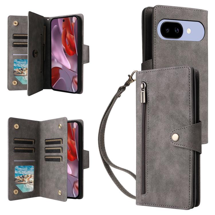 Rivet Buckle 9 Cards Three Fold Leather Phone Case, For Google Pixel 10a, For Google Pixel 10 Pro XL / 9 Pro XL, For Google Pixel 10 / 10 Pro, For Google Pixel 9a, For Google Pixel 9 Pro, For Google Pixel 9, For Google Pixel 8a, For Google Pixel 8 Pro ...
