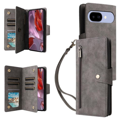 Rivet Buckle 9 Cards Three Fold Leather Phone Case, For Google Pixel 10a, For Google Pixel 10 Pro XL / 9 Pro XL, For Google Pixel 10 / 10 Pro, For Google Pixel 9a, For Google Pixel 9 Pro, For Google Pixel 9, For Google Pixel 8a, For Google Pixel 8 Pro ...