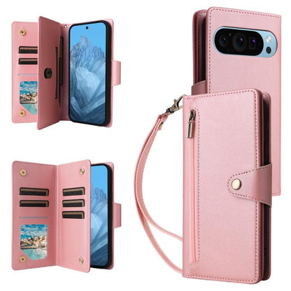 Rivet Buckle 9 Cards Three Fold Leather Phone Case, For Google Pixel 10a, For Google Pixel 10 Pro XL / 9 Pro XL, For Google Pixel 10 / 10 Pro, For Google Pixel 9a, For Google Pixel 9 Pro, For Google Pixel 9, For Google Pixel 8a, For Google Pixel 8 Pro ...