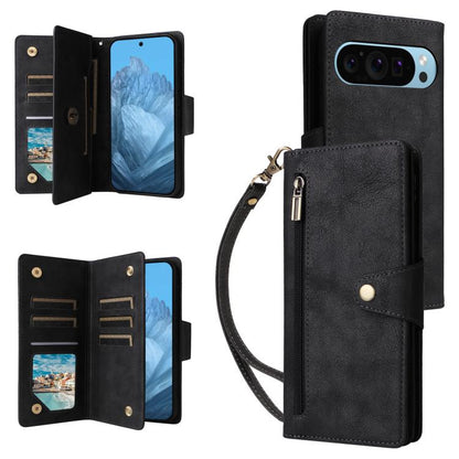 Rivet Buckle 9 Cards Three Fold Leather Phone Case, For Google Pixel 10a, For Google Pixel 10 Pro XL / 9 Pro XL, For Google Pixel 10 / 10 Pro, For Google Pixel 9a, For Google Pixel 9 Pro, For Google Pixel 9, For Google Pixel 8a, For Google Pixel 8 Pro ...