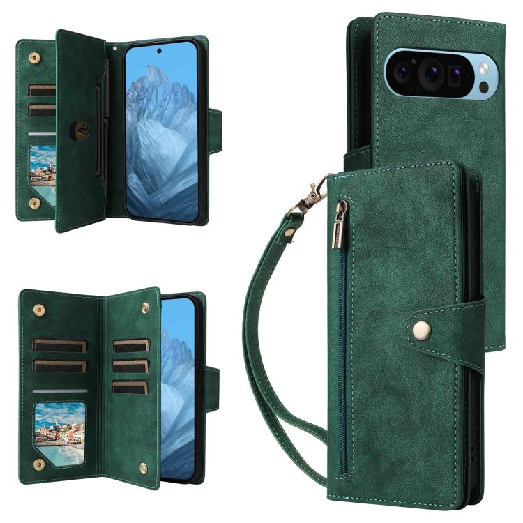 Rivet Buckle 9 Cards Three Fold Leather Phone Case, For Google Pixel 10a, For Google Pixel 10 Pro XL / 9 Pro XL, For Google Pixel 10 / 10 Pro, For Google Pixel 9a, For Google Pixel 9 Pro, For Google Pixel 9, For Google Pixel 8a, For Google Pixel 8 Pro ...