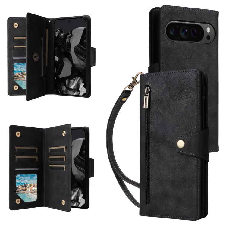 Rivet Buckle 9 Cards Three Fold Leather Phone Case, For Google Pixel 10a, For Google Pixel 10 Pro XL / 9 Pro XL, For Google Pixel 10 / 10 Pro, For Google Pixel 9a, For Google Pixel 9 Pro, For Google Pixel 9, For Google Pixel 8a, For Google Pixel 8 Pro ...