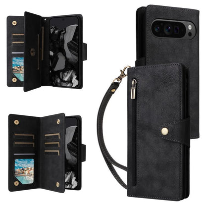 Rivet Buckle 9 Cards Three Fold Leather Phone Case, For Google Pixel 10a, For Google Pixel 10 Pro XL / 9 Pro XL, For Google Pixel 10 / 10 Pro, For Google Pixel 9a, For Google Pixel 9 Pro, For Google Pixel 9, For Google Pixel 8a, For Google Pixel 8 Pro ...