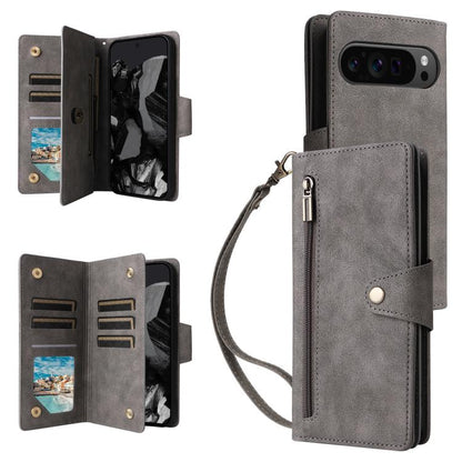 Rivet Buckle 9 Cards Three Fold Leather Phone Case, For Google Pixel 10a, For Google Pixel 10 Pro XL / 9 Pro XL, For Google Pixel 10 / 10 Pro, For Google Pixel 9a, For Google Pixel 9 Pro, For Google Pixel 9, For Google Pixel 8a, For Google Pixel 8 Pro ...