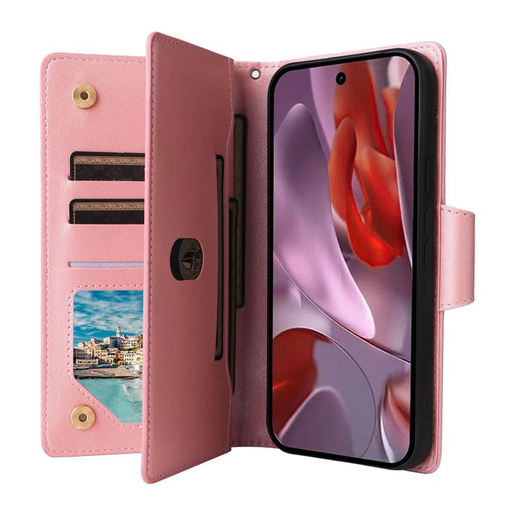 Rivet Buckle 9 Cards Three Fold Leather Phone Case, For Google Pixel 10a, For Google Pixel 10 Pro XL / 9 Pro XL, For Google Pixel 10 / 10 Pro, For Google Pixel 9a, For Google Pixel 9 Pro, For Google Pixel 9, For Google Pixel 8a, For Google Pixel 8 Pro ...
