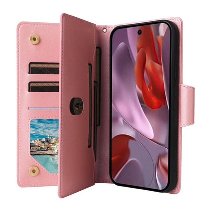 Rivet Buckle 9 Cards Three Fold Leather Phone Case, For Google Pixel 10a, For Google Pixel 10 Pro XL / 9 Pro XL, For Google Pixel 10 / 10 Pro, For Google Pixel 9a, For Google Pixel 9 Pro, For Google Pixel 9, For Google Pixel 8a, For Google Pixel 8 Pro ...