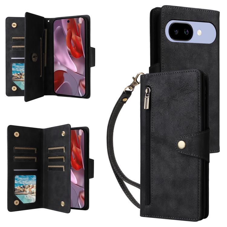 Rivet Buckle 9 Cards Three Fold Leather Phone Case, For Google Pixel 10a, For Google Pixel 10 Pro XL / 9 Pro XL, For Google Pixel 10 / 10 Pro, For Google Pixel 9a, For Google Pixel 9 Pro, For Google Pixel 9, For Google Pixel 8a, For Google Pixel 8 Pro ...
