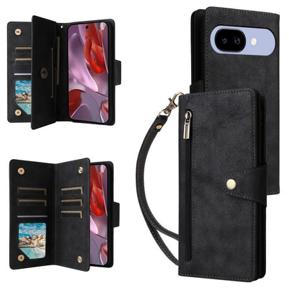 Rivet Buckle 9 Cards Three Fold Leather Phone Case, For Google Pixel 10a, For Google Pixel 10 Pro XL / 9 Pro XL, For Google Pixel 10 / 10 Pro, For Google Pixel 9a, For Google Pixel 9 Pro, For Google Pixel 9, For Google Pixel 8a, For Google Pixel 8 Pro ...
