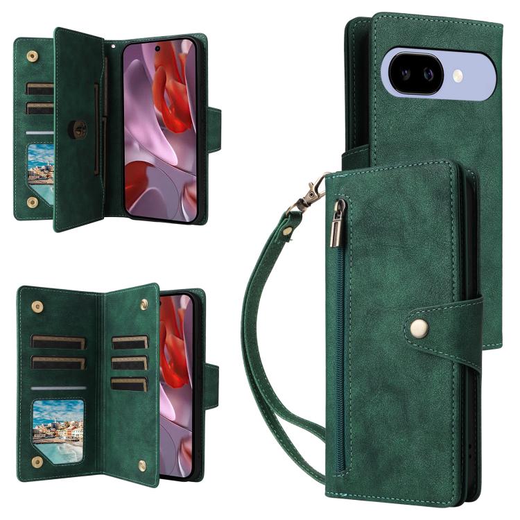 Rivet Buckle 9 Cards Three Fold Leather Phone Case, For Google Pixel 10a, For Google Pixel 10 Pro XL / 9 Pro XL, For Google Pixel 10 / 10 Pro, For Google Pixel 9a, For Google Pixel 9 Pro, For Google Pixel 9, For Google Pixel 8a, For Google Pixel 8 Pro ...
