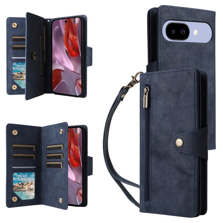 Rivet Buckle 9 Cards Three Fold Leather Phone Case, For Google Pixel 10a, For Google Pixel 10 Pro XL / 9 Pro XL, For Google Pixel 10 / 10 Pro, For Google Pixel 9a, For Google Pixel 9 Pro, For Google Pixel 9, For Google Pixel 8a, For Google Pixel 8 Pro ...