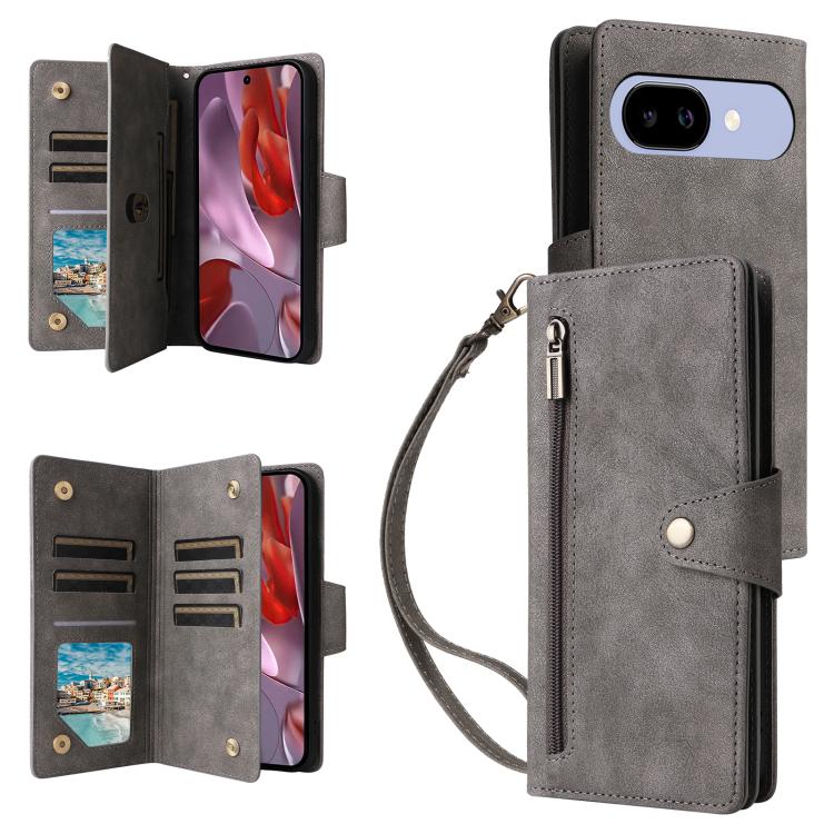 Rivet Buckle 9 Cards Three Fold Leather Phone Case, For Google Pixel 10a, For Google Pixel 10 Pro XL / 9 Pro XL, For Google Pixel 10 / 10 Pro, For Google Pixel 9a, For Google Pixel 9 Pro, For Google Pixel 9, For Google Pixel 8a, For Google Pixel 8 Pro ...