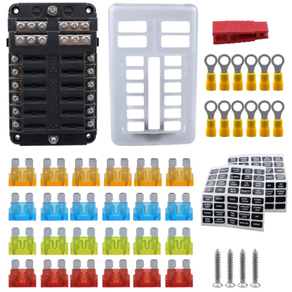CP-4039 12 Way Fuse Block with 24pcs Fuses and 12pcs Terminals, 12 Way with 12pcs Terminals
