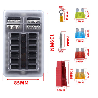 CP-4039 12 Way Fuse Block with 24pcs Fuses and 12pcs Terminals, 12 Way with 12pcs Terminals