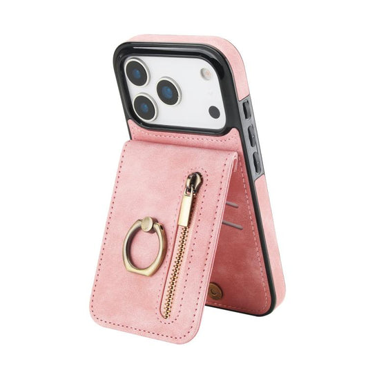 Retro Ring and Zipper RFID Card Slot Phone Case, For iPhone 18 Pro / 17 Pro, For iPhone 18 Pro Max / 17 Pro Max, For iPhone 17e / 16e, For iPhone 17, For iPhone Air, For iPhone 16 Pro Max, For iPhone 16 Pro, For iPhone 16 Plus, For iPhone 16