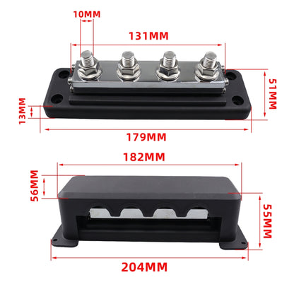 RV 600A High Current Busbar 4-way Straight M10 Wiring Studs, CP-4303-01, CP-4303-02