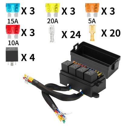 Car Modified 12 Slots Relay Fuse Box with Cable, 12V 5 Pin, 12V 4 Pin