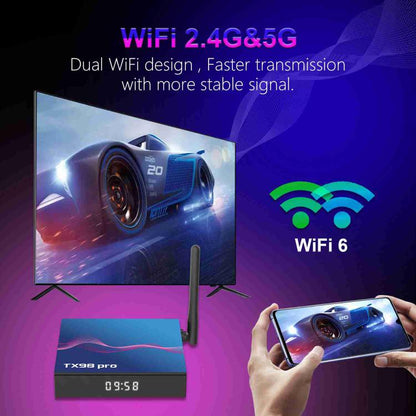 TX98 Pro 4K Ultra HD Android 14.0 Smart TV Box with Remote Control, Allwinner H618 Quad-Core