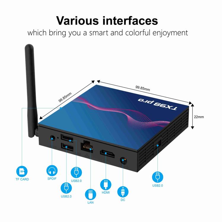 TX98 Pro 4K Ultra HD Android 14.0 Smart TV Box with Remote Control, Allwinner H618 Quad-Core