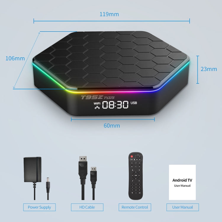 T95Z Plus 8K WiFi6 Android 12.0 Smart TV Box with Remote Control, Allwinner H618 Quad-Core, 2GB+16GB, 4GB+32GB, 4GB+64GB, 4GB+128GB