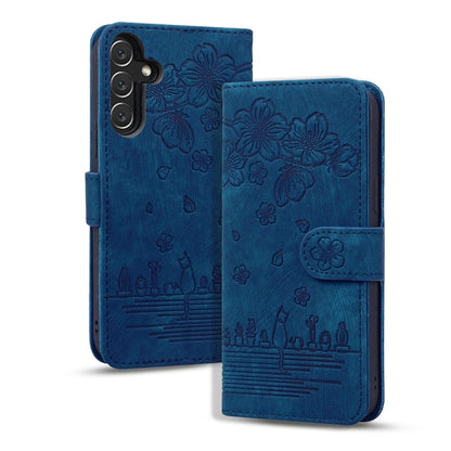 Cartoon Sakura Cat Embossed Leather Phone Case, For Samsung Galaxy A57 5G, For Samsung Galaxy A37 5G, For Samsung Galaxy A56 / A36, For Samsung Galaxy A26 / A16 5G, For Samsung Galaxy A55 5G, For Samsung Galaxy A35 5G, For Samsung Galaxy A15           ...