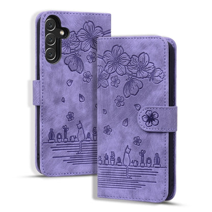 Cartoon Sakura Cat Embossed Leather Phone Case, For Samsung Galaxy A57 5G, For Samsung Galaxy A37 5G, For Samsung Galaxy A56 / A36, For Samsung Galaxy A26 / A16 5G, For Samsung Galaxy A55 5G, For Samsung Galaxy A35 5G, For Samsung Galaxy A15           ...