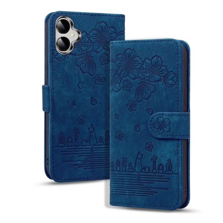 Cartoon Sakura Cat Embossed Leather Phone Case, For Samsung Galaxy A57 5G, For Samsung Galaxy A37 5G, For Samsung Galaxy A56 / A36, For Samsung Galaxy A26 / A16 5G, For Samsung Galaxy A55 5G, For Samsung Galaxy A35 5G, For Samsung Galaxy A15           ...