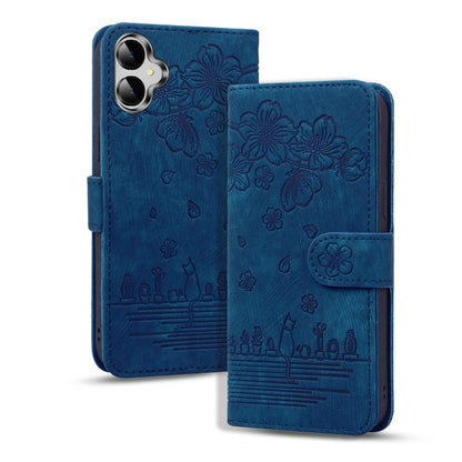 Cartoon Sakura Cat Embossed Leather Phone Case, For Samsung Galaxy A57 5G, For Samsung Galaxy A37 5G, For Samsung Galaxy A56 / A36, For Samsung Galaxy A26 / A16 5G, For Samsung Galaxy A55 5G, For Samsung Galaxy A35 5G, For Samsung Galaxy A15           ...