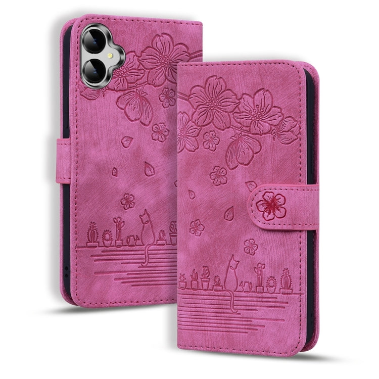 Cartoon Sakura Cat Embossed Leather Phone Case, For Samsung Galaxy A57 5G, For Samsung Galaxy A37 5G, For Samsung Galaxy A56 / A36, For Samsung Galaxy A26 / A16 5G, For Samsung Galaxy A55 5G, For Samsung Galaxy A35 5G, For Samsung Galaxy A15           ...