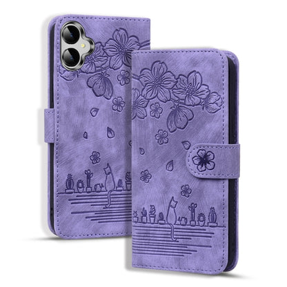 Cartoon Sakura Cat Embossed Leather Phone Case, For Samsung Galaxy A57 5G, For Samsung Galaxy A37 5G, For Samsung Galaxy A56 / A36, For Samsung Galaxy A26 / A16 5G, For Samsung Galaxy A55 5G, For Samsung Galaxy A35 5G, For Samsung Galaxy A15           ...