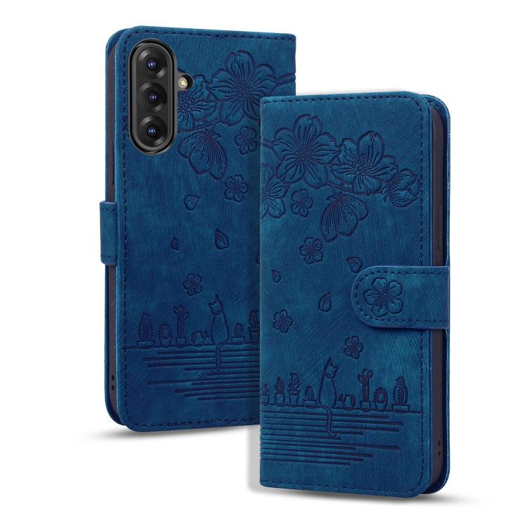 Cartoon Sakura Cat Embossed Leather Phone Case, For Samsung Galaxy A57 5G, For Samsung Galaxy A37 5G, For Samsung Galaxy A56 / A36, For Samsung Galaxy A26 / A16 5G, For Samsung Galaxy A55 5G, For Samsung Galaxy A35 5G, For Samsung Galaxy A15           ...